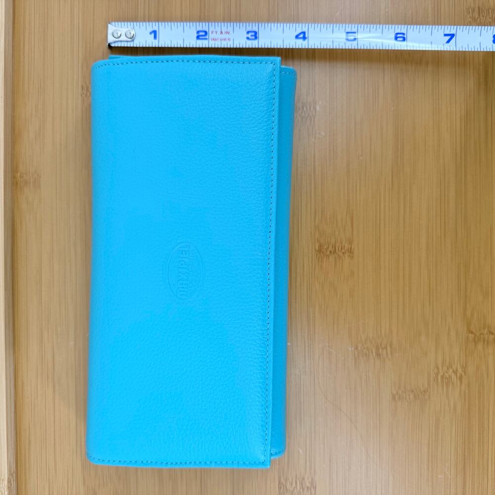 Turquoise Pebbled Leather Continental Flap Wallet Y2K Streetwear Quiet Luxury - Picture 5 of 5